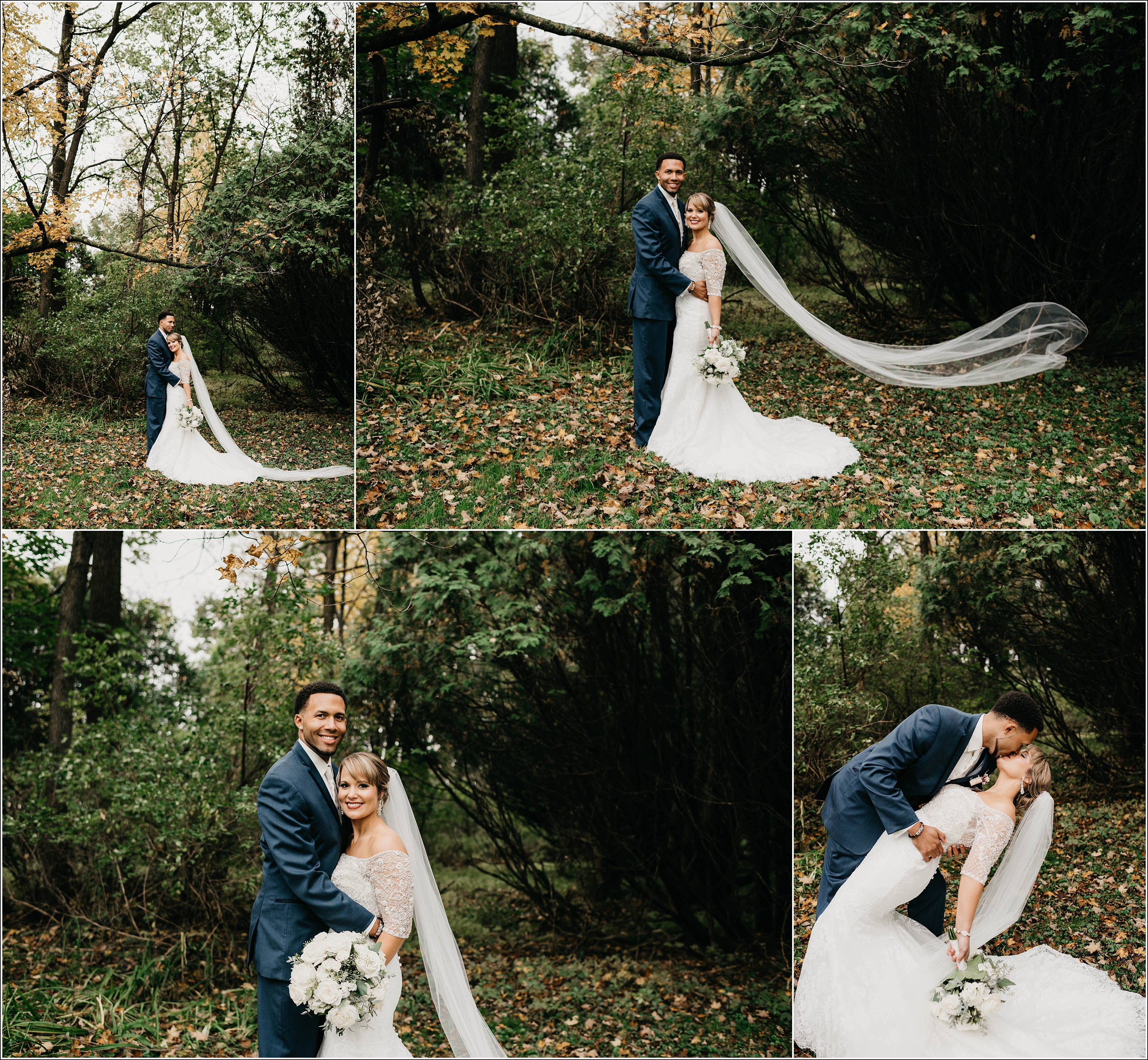 romantic fall wedding bride and groom cathedral veil
