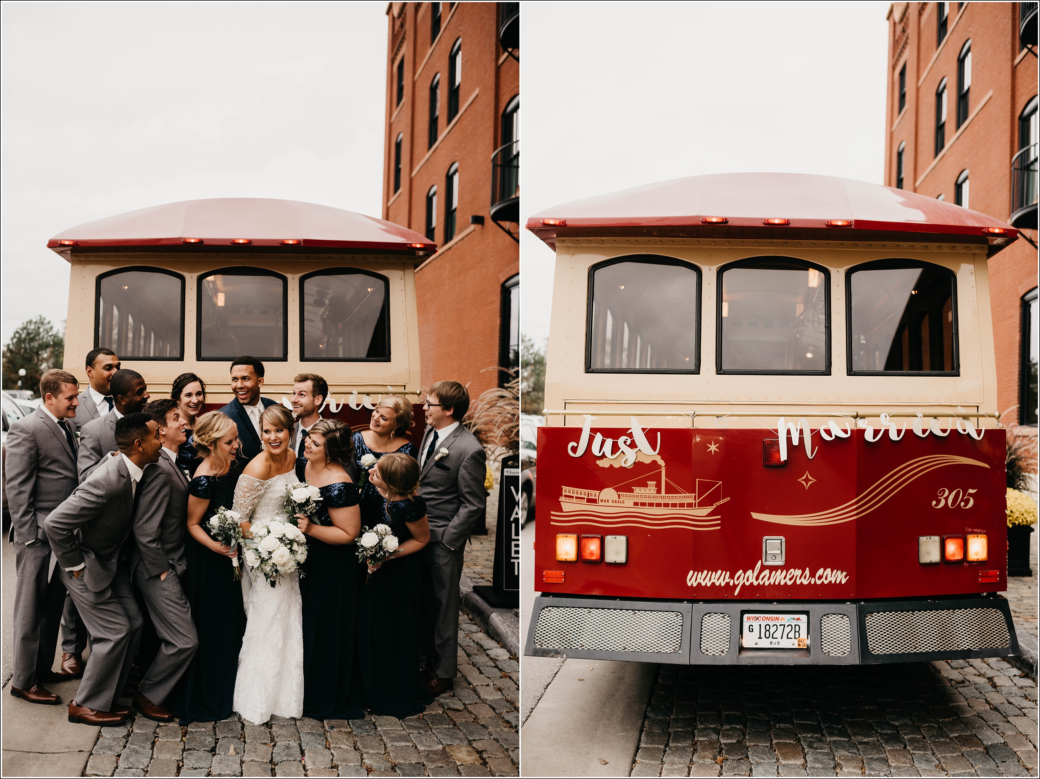 Lamers Trolley The Charmont wedding party romantic fall wedding