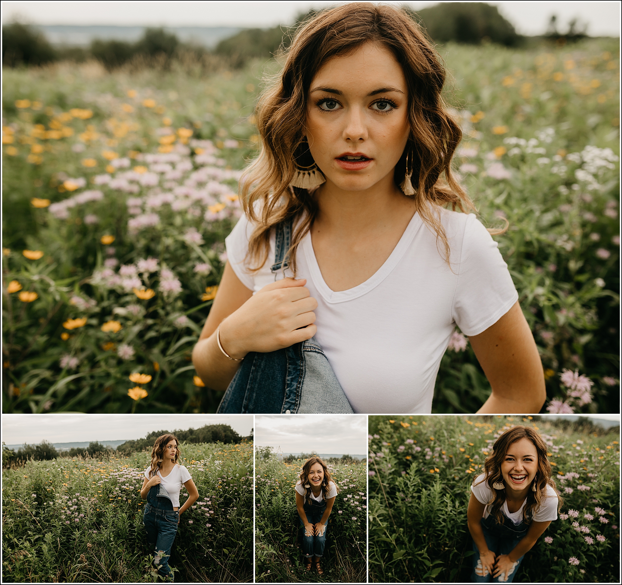 La Crosse Wisconsin senior photographer wildflower field laughing and serious