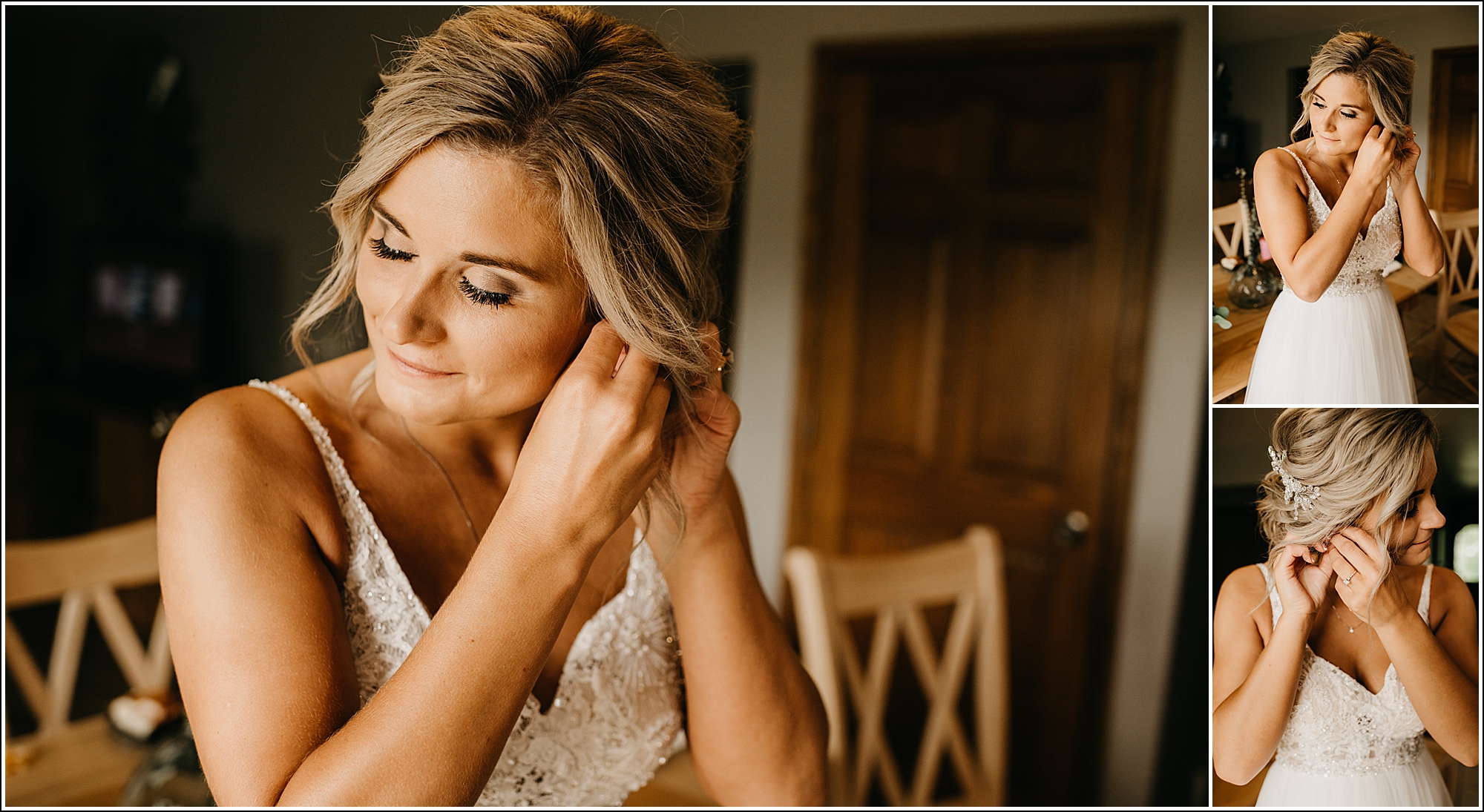 La Crosse, WI wedding photographer bride putting earrings on
