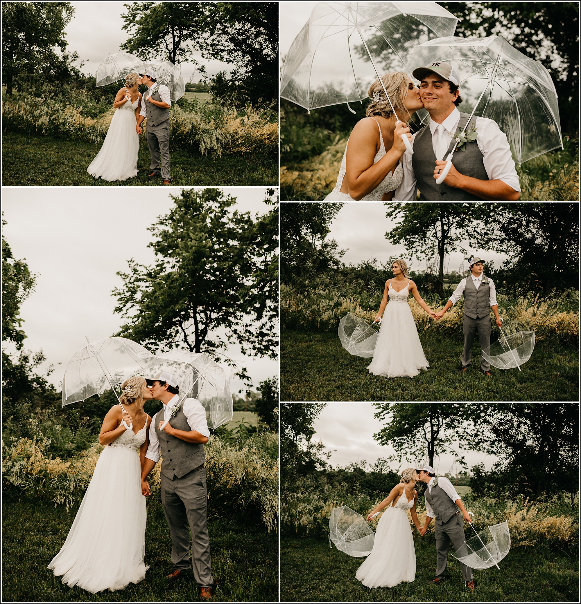 La Crosse, WI wedding photographer bride and groom with clear umbrellas