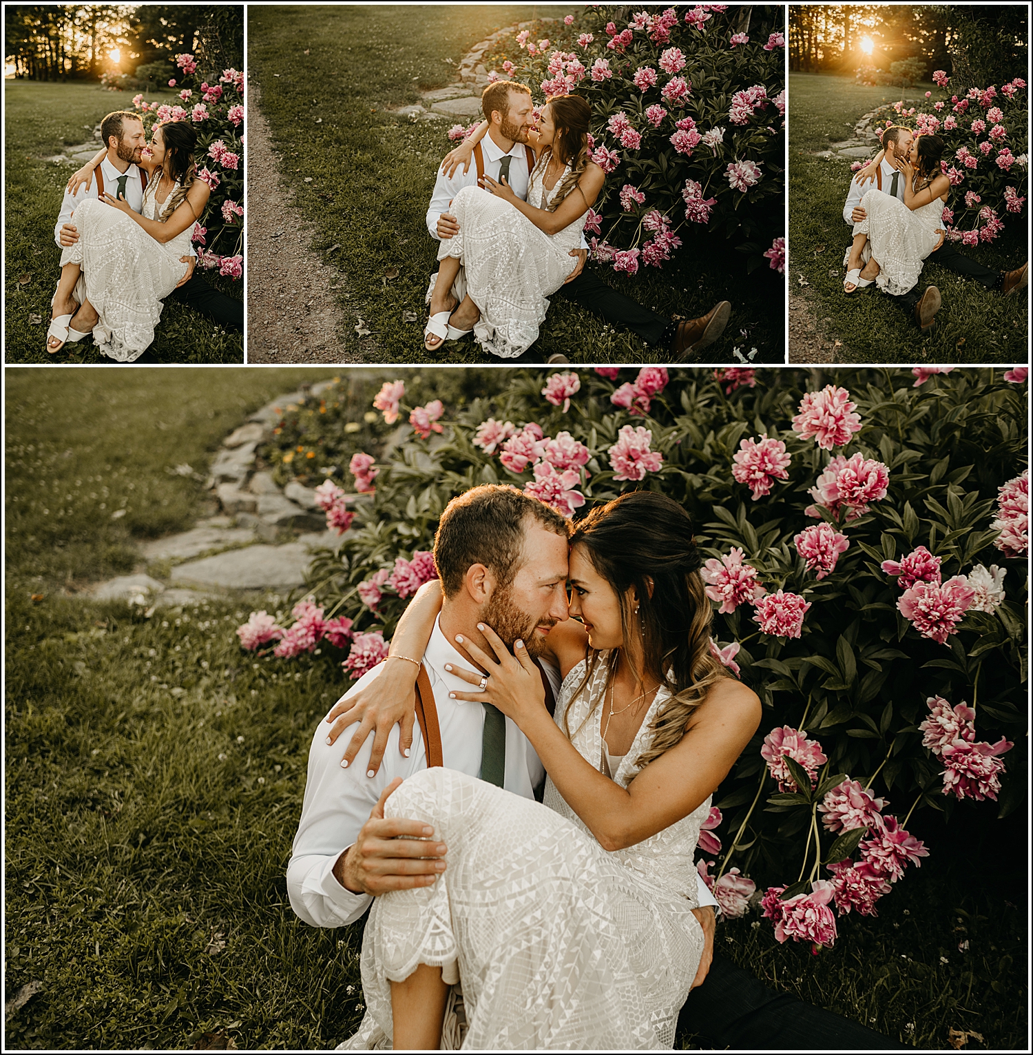 Wisconsin Wedding Photographer Tansy Hill Farm peonies sunset bride groom snuggling sitting