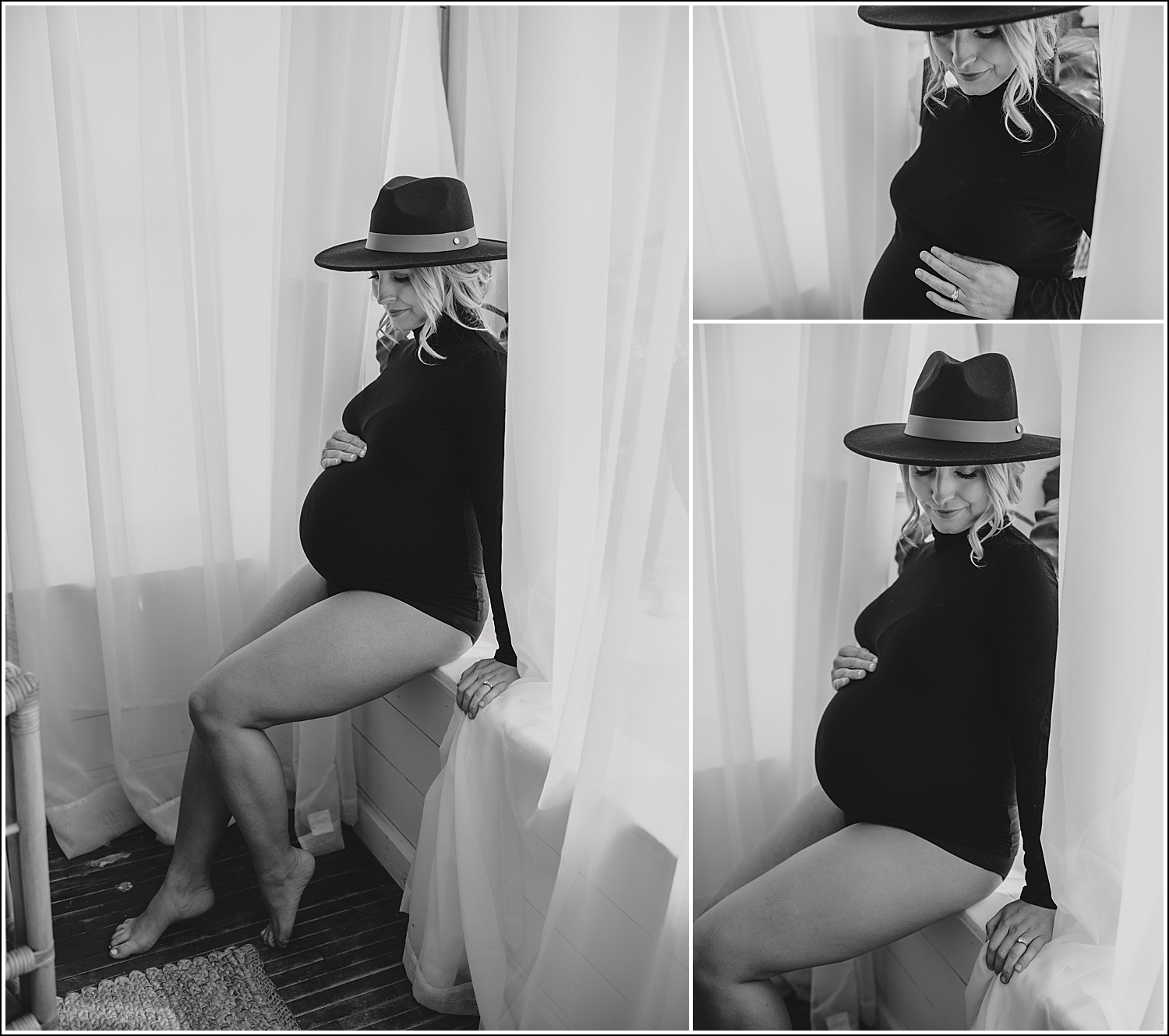 La Crosse WI intimate in studio maternity session black hat classic black and white